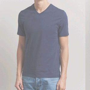 V neck blue tshirt for men in sale