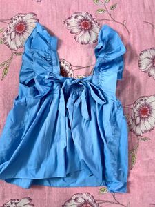 Blue Ruffle Detail Top