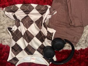 y2k print pinteresty brown and creme crop top