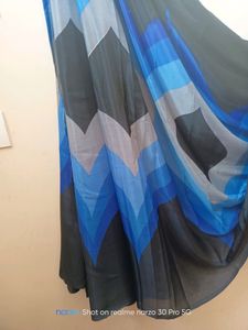 Digital Print Black Saree