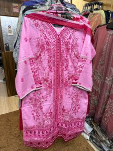 Pink Floral Embroidered Salwar Kameez With Dupatta
