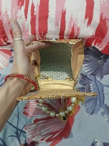 Small Clutch With Stone And Golden Embroidery Work