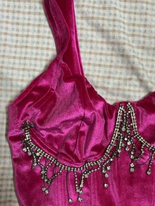 Pink Velvet Embellished Corset Top