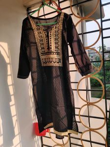 Golden Yoke Black Kurta