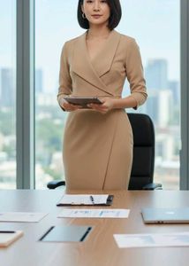 Elegant Beige Sheath Dress (⁠｡⁠•̀⁠ᴗ⁠-⁠)⁠✧