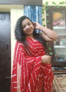 Elegant Red &amp; White Saree With Attached Blouse P