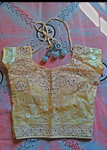 Yellow Gown With Dupatta And Stitched Blouse