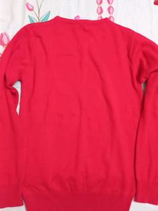 Red V-Neck Embellished Sweater