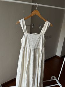 NEW LOOK Square Neck Back-Tie Midi Dress in White