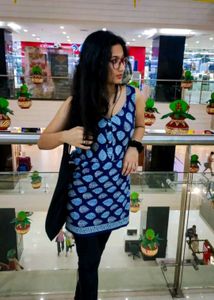 Navy Blue Sleeveless Short Kurti