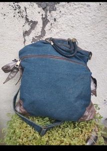 Denim &amp; Leather Handbag