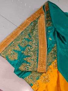 Elegant Teal &amp; Gold Festive Saree