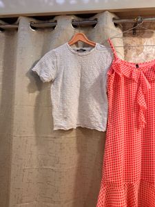 Checkered Dress With White Tunic 🤍🩷