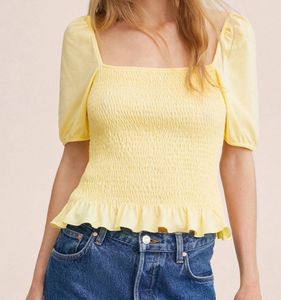 Yellow Smocked Puff Sleeve Top