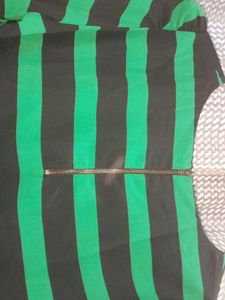 Round Neck black N Green Stripes Top, Sale 85