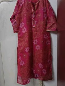 Pure Jaipur Bandhani Cotton Kurta | Rani Pink 🩷