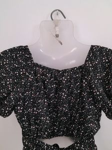 Black Printed Crop Top (Women's)