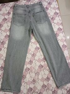 Gray Wide Leg Denim Jeans