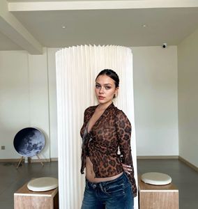 Leopard Print Mesh Tie Top