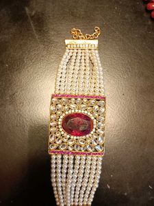 Pearl &amp; Ruby Statement Bracelet