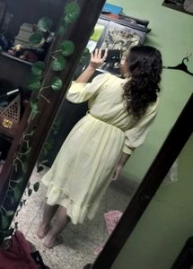 LimeGreen/Yellow Georgette Dress W Romantic Ruffle