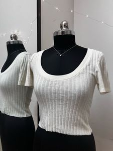 Zara White Scoop Neck Top