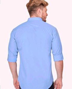 Men Solid Casual Light Blue Shirt