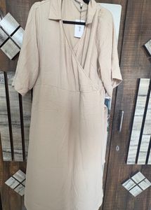 Sale! Beige Crinkle-Textured Wrap Dress