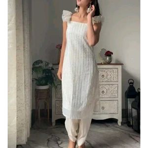 White Embroidered Kurti Set