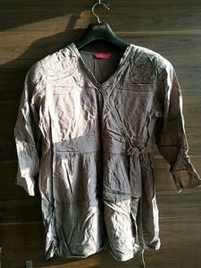 Gray Wrap-Front Blouse