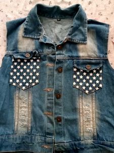 Denim Vest with Star Pockets