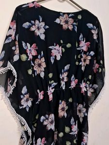 Black Floral Kaftan Top