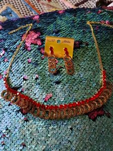 2 Sets Of Red & Gold Beaded Necklace