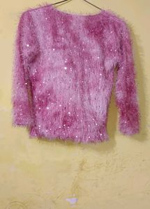 Pink Fuzzy Sequin Sweater