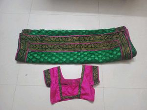 Green Saree with Pink Blouse