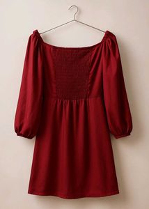 Elegant Burgundy Satin Puff Sleeve Dress❤️🎀
