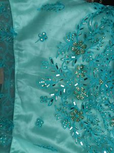 Princess Sky Blue Mirror Work Gown