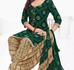 Unstitched Green Patiala set