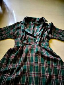 Green Plaid Button-Down Dress