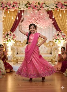 Girls Pink Embroidered Lehenga Choli