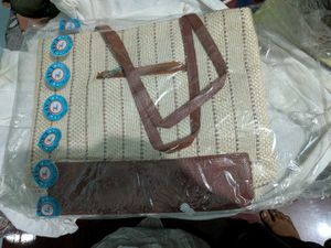 Woven Stripe Tote Bag with Pouch