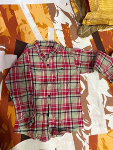Red &amp; Tan Plaid Button-Up Shirt, Size 2