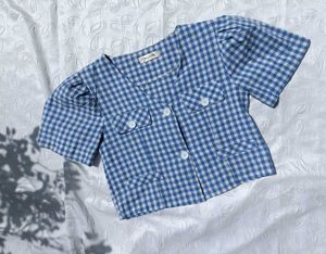 Gingham Crop Blazer Top 💙