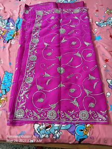Pink Saree with Silver Embroidery