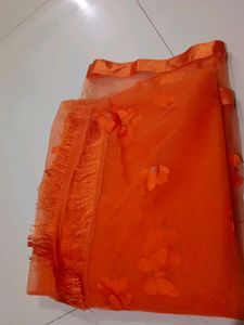 Orange Sharara Set With Butterfly Net Dupatta