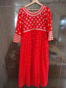 Red Embroidered Anarkali Suit