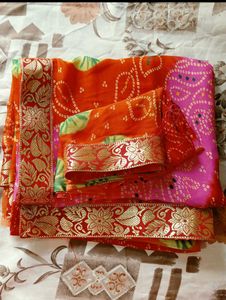 Bandhani Saree - Orange &amp; Pink