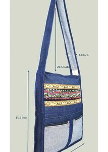 Unisex Denim Crossbody Bag with Embroidery Work