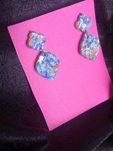 Blue Marble Polymer Clay Earrings