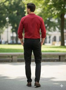 Burgundy Band Collar Shirt